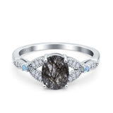 Oval Natural Stone Leaf Design Wedding Ring