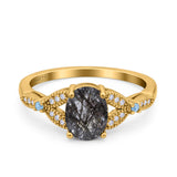 Oval Natural Stone Leaf Design Wedding Ring