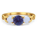 Three Stone Round Natural Stone Ring