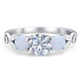 Three Stone Round Moissanite Wedding Ring 925 Sterling Silver