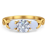 Three Stone Round Natural Stone Ring