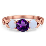 Three Stone Round Natural Stone Ring