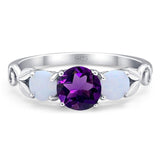 Three Stone Round Natural Stone Ring