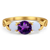 Three Stone Round Natural Stone Ring