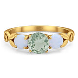 Three Stone Round Natural Stone Ring