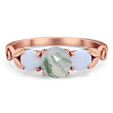 Three Stone Round Natural Stone Ring