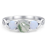 Three Stone Round Natural Stone Ring