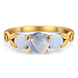 Three Stone Round Natural Stone Ring