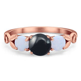 Three Stone Round Natural Stone Ring