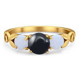 Three Stone Round Natural Stone Ring