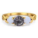 Three Stone Round Natural Stone Ring