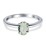 Oval Natural Green Amethyst Prasiolite Solitaire Cathedral Ring 925 Sterling Silver