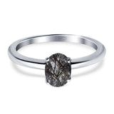 Oval Natural Rutilated Quartz Solitaire Cathedral Ring 925 Sterling Silver