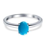 Oval Genuine Natural Arizona Sleeping Beauty Turquoise Solitaire Cathedral Ring 925 Sterling Silver