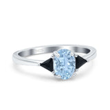 Art Deco Three Stone Oval Natural Aquamarine Trio Ring 925 Sterling Silver