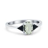 Art Deco Three Stone Oval Natural Green Amethyst Prasiolite Trio Ring 925 Sterling Silver