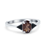 Art Deco Three Stone Oval Natural Chocolate Smoky Quartz Trio Ring 925 Sterling Silver