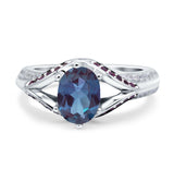 Oval Lab Alexandrite Split Shank Two Tone Ring 925 Sterling Silver