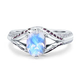 Oval Natural Moonstone Split Shank Two Tone Ring 925 Sterling Silver