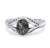 Oval Natural Rutilated Quartz Split Shank Two Tone Ring 925 Sterling Silver