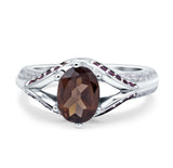 Oval Natural Chocolate Smoky Quartz Split Shank Two Tone Ring 925 Sterling Silver