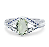 Oval Natural Green Amethyst Prasiolite Split Shank Two Tone Ring 925 Sterling Silver