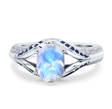 Oval Natural Moonstone Split Shank Two Tone Ring 925 Sterling Silver