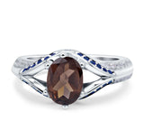 Oval Natural Chocolate Smoky Quartz Split Shank Two Tone Ring 925 Sterling Silver