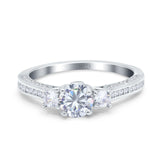 Three Stone Round Moissanite Trellis Ring 925 Sterling Silver