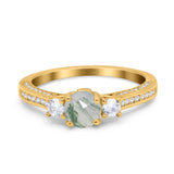 Three Stone Round Natural Stone Ring