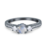 Three Stone Round Natural Moonstone Trellis Ring 925 Sterling Silver