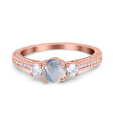 Three Stone Round Natural Moonstone Trellis Ring 925 Sterling Silver