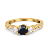 Three Stone Round Natural Stone Ring