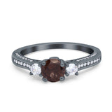 Three Stone Round Natural Chocolate Smoky Quartz Trellis Ring 925 Sterling Silver
