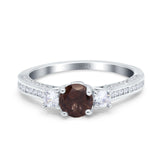 Three Stone Round Natural Chocolate Smoky Quartz Trellis Ring 925 Sterling Silver