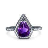 Pear Teardrop Natural Stone Halo Ring