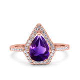 Pear Teardrop Natural Stone Halo Ring