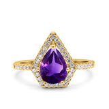 Pear Teardrop Natural Stone Halo Ring