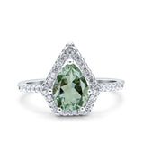 Pear Teardrop Natural Green Amethyst Prasiolite Pentagon Shaped Ring 925 Sterling Silver