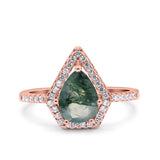 Pear Teardrop Natural Stone Halo Ring