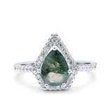 Pear Teardrop Natural Green Moss Agate Pentagon Shaped Ring 925 Sterling Silver
