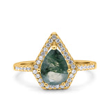 Pear Teardrop Natural Stone Halo Ring