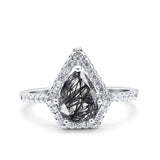 Pear Teardrop Natural Rutilated Quartz Pentagon Shaped Ring 925 Sterling Silver