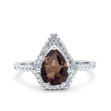 Pear Teardrop Natural Chocolate Smoky Quartz Pentagon Shaped Ring 925 Sterling Silver