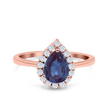 Pear Teardrop Natural Stone Halo Ring