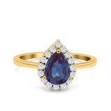 Pear Teardrop Natural Stone Halo Ring