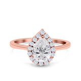Pear Teardrop Natural Stone Halo Ring