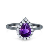 Pear Teardrop Natural Stone Halo Ring