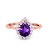 Pear Teardrop Natural Stone Halo Ring