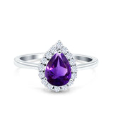 Pear Teardrop Natural Stone Halo Ring